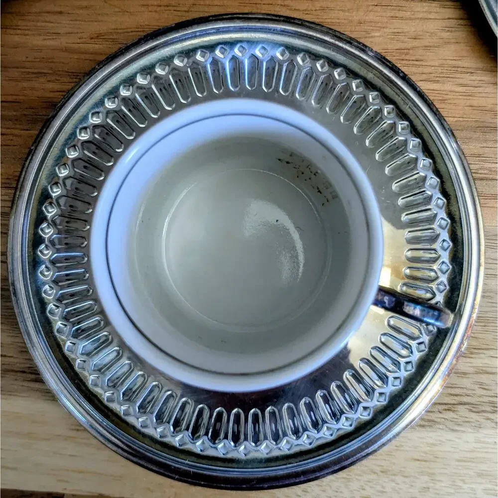 Vintage Silver Plated Demitasse Espresso Cup Set of 5 Saucers Porcelain Japan